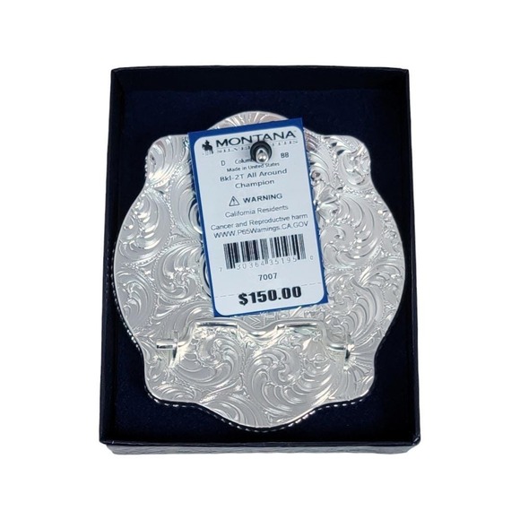 Montana Silversmiths Fine Silver All Around‎ Cowboy Buckle - Retail $150 - NEW - Picture 4 of 9